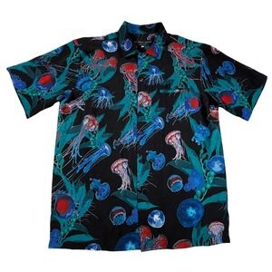Via Ripatti Designs Mens Jellyfish Print Button Down Shirt Black Teal Size M